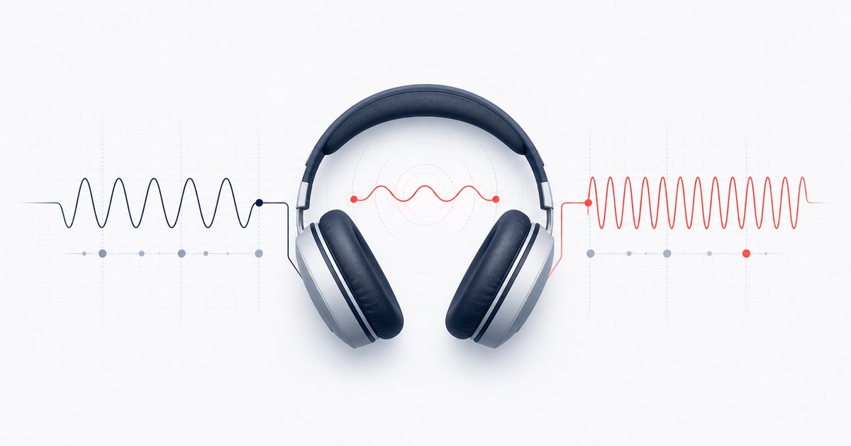 Stereo headphones receiving two tones that form a slow binaural pulse.