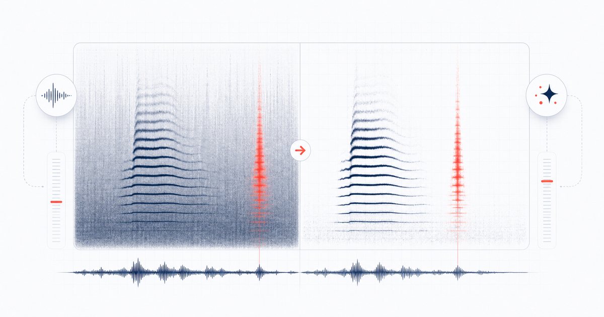 A spectrogram showing a steady noise floor reduced around a voice.