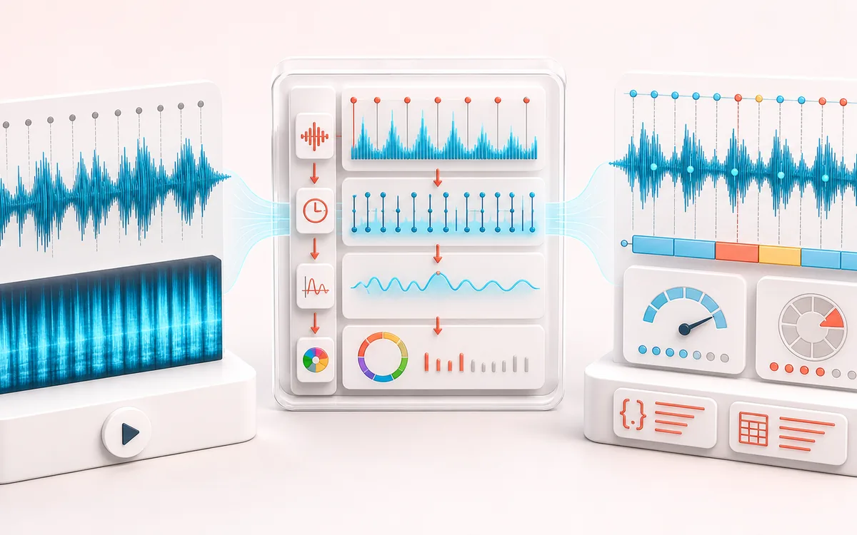 Before-and-after illustration of BPM Detector: Unknown music track becomes BPM and Camelot result through Estimate beat and key.