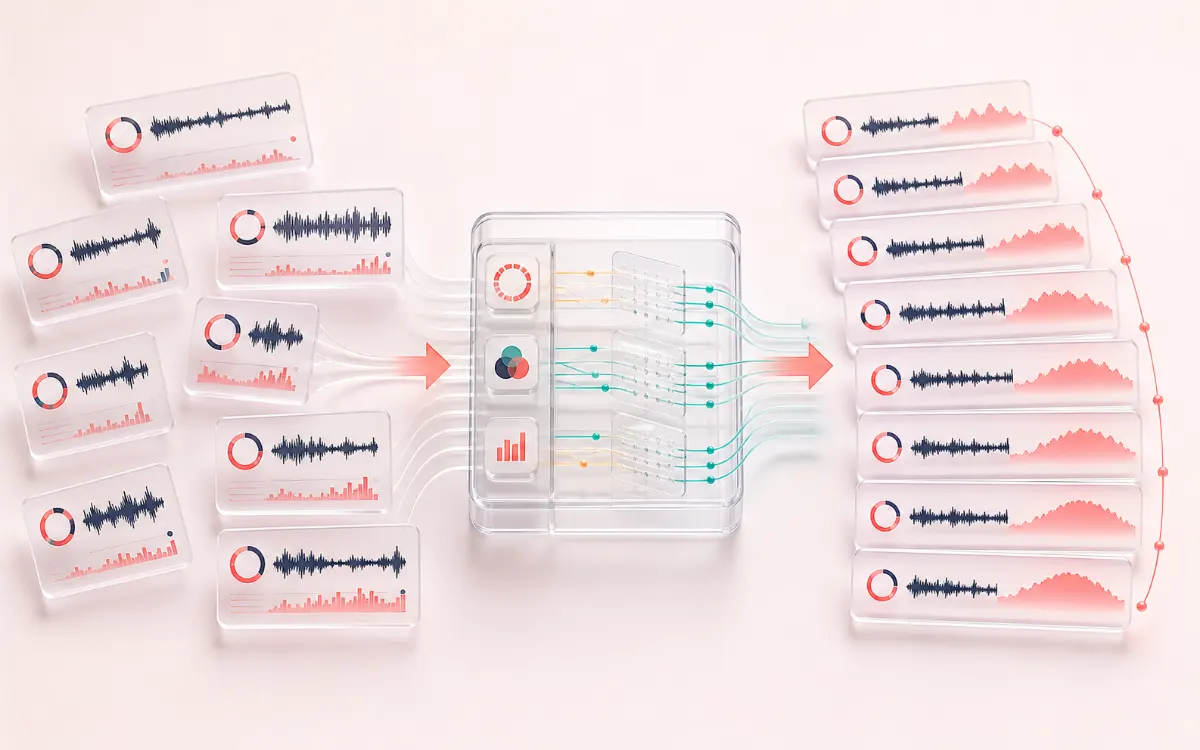 Before-and-after illustration of DJ Set Planner: Unordered local crate becomes Auditionable set plan through Compare tempo, key and intensity.