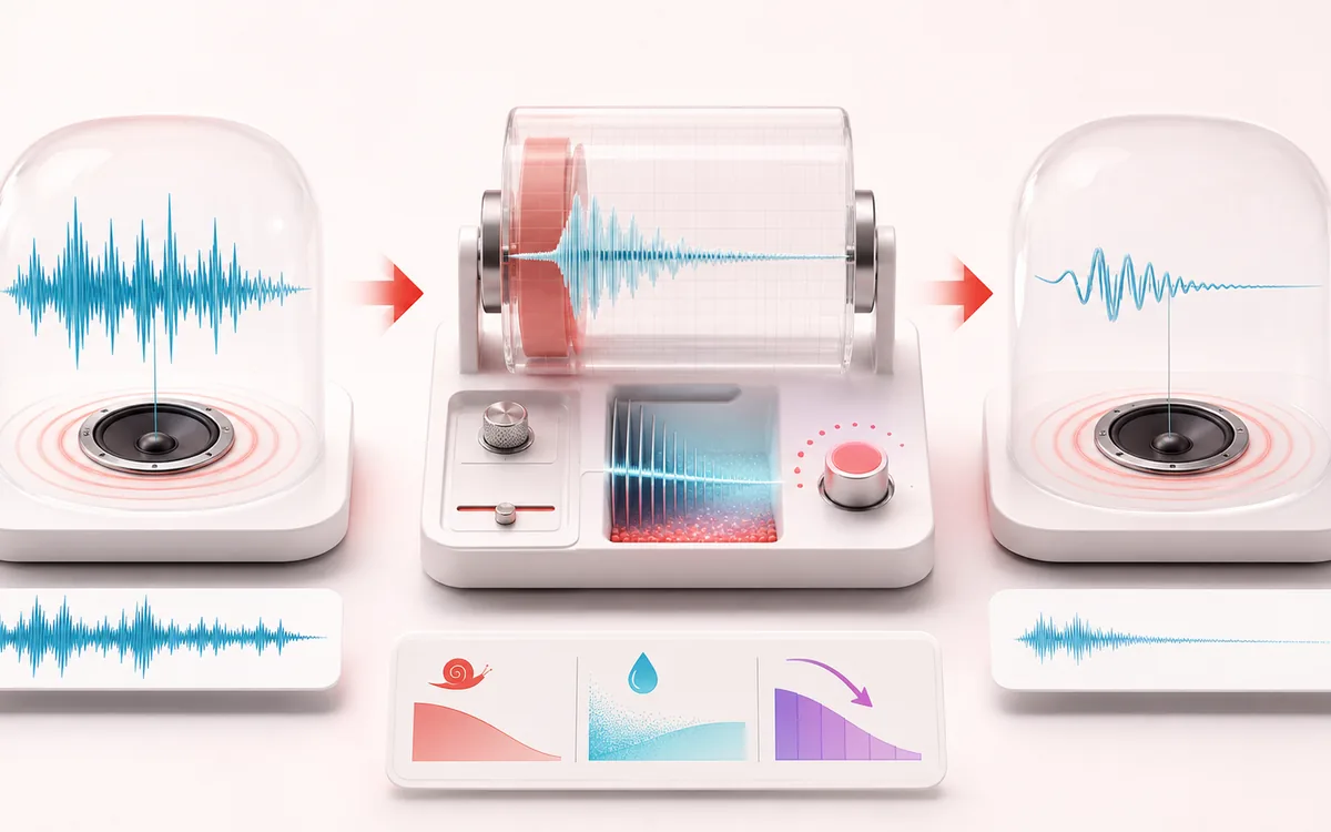 Before-and-after illustration of Nightcore Reverse: Original song source becomes Nightcore reverse cut through Slow and add wash.