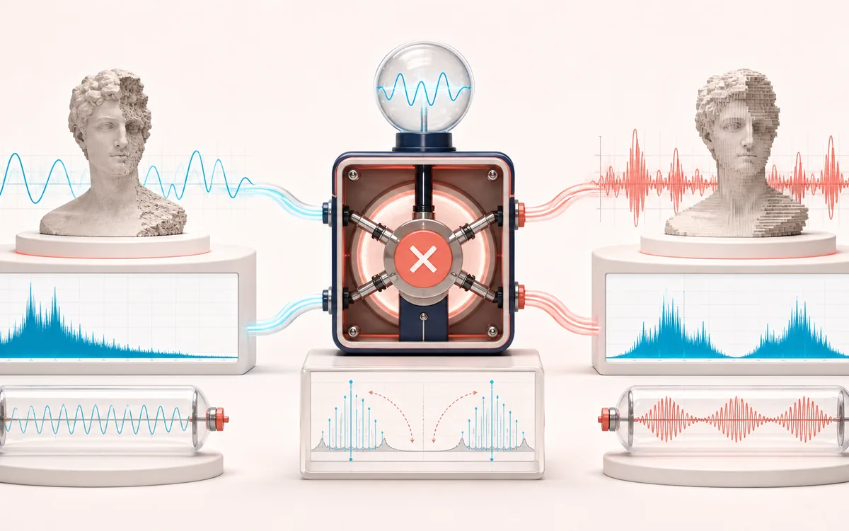 Before-and-after illustration of Ring Modulator: Audio and carrier becomes Ring-modulated result through Multiply signals.