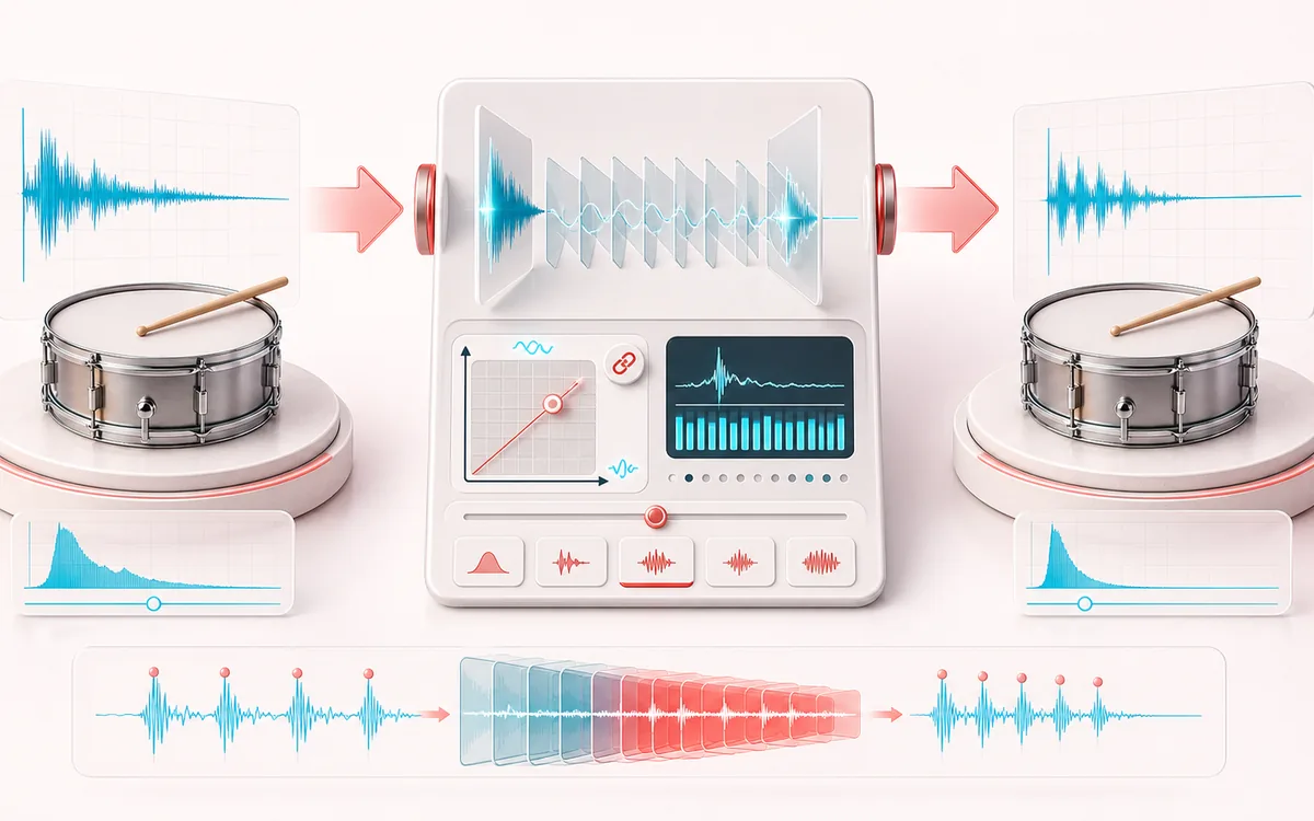 Before-and-after illustration of Sped Up Audio: Normal-speed audio becomes Sped-up version through Accelerate cleanly.
