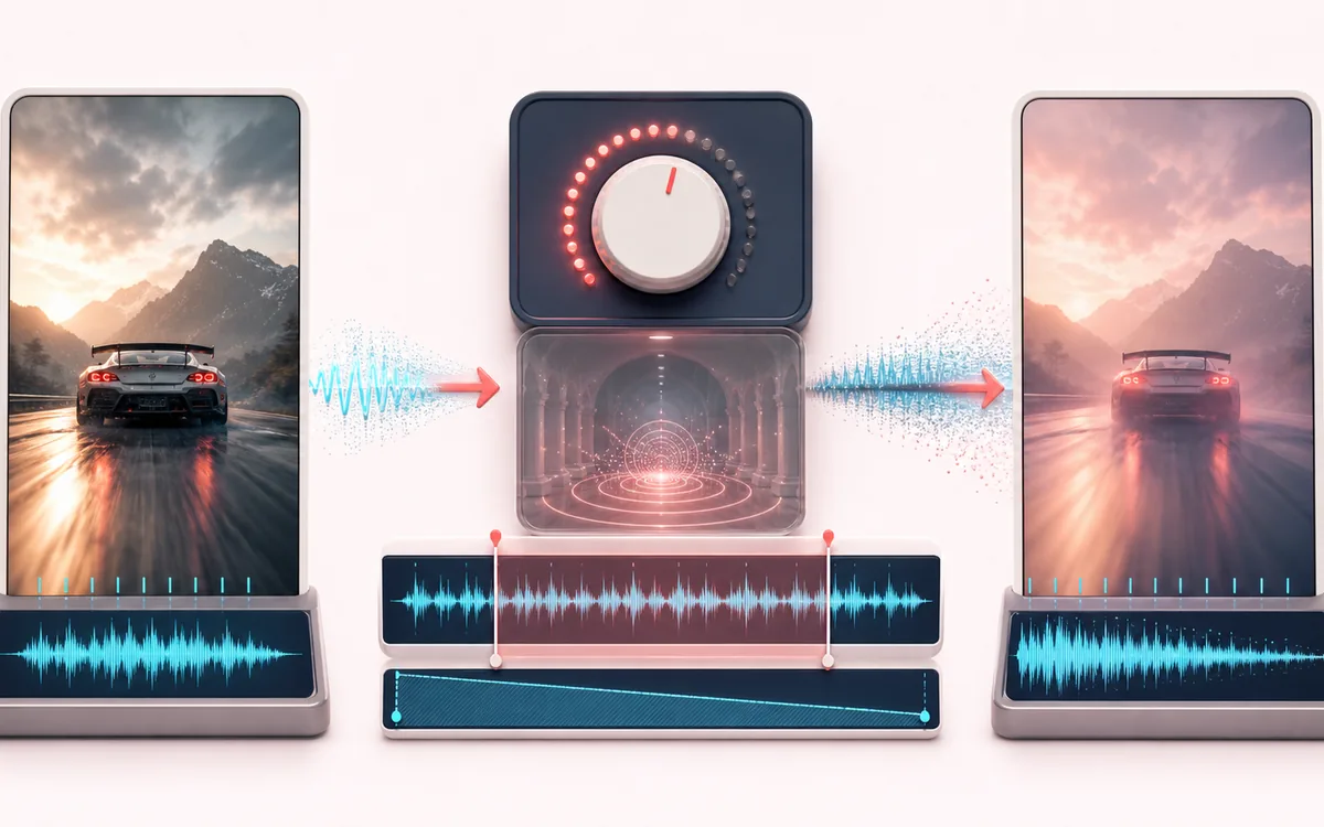 Before-and-after illustration of TikTok Slowed: Social edit source becomes TikTok slowed cut through Apply slow reverb preset.